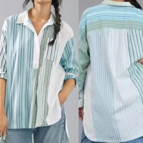 Anthropologie Maeve Alix Striped Oversized Shirt Size small - Picture 2 of 8